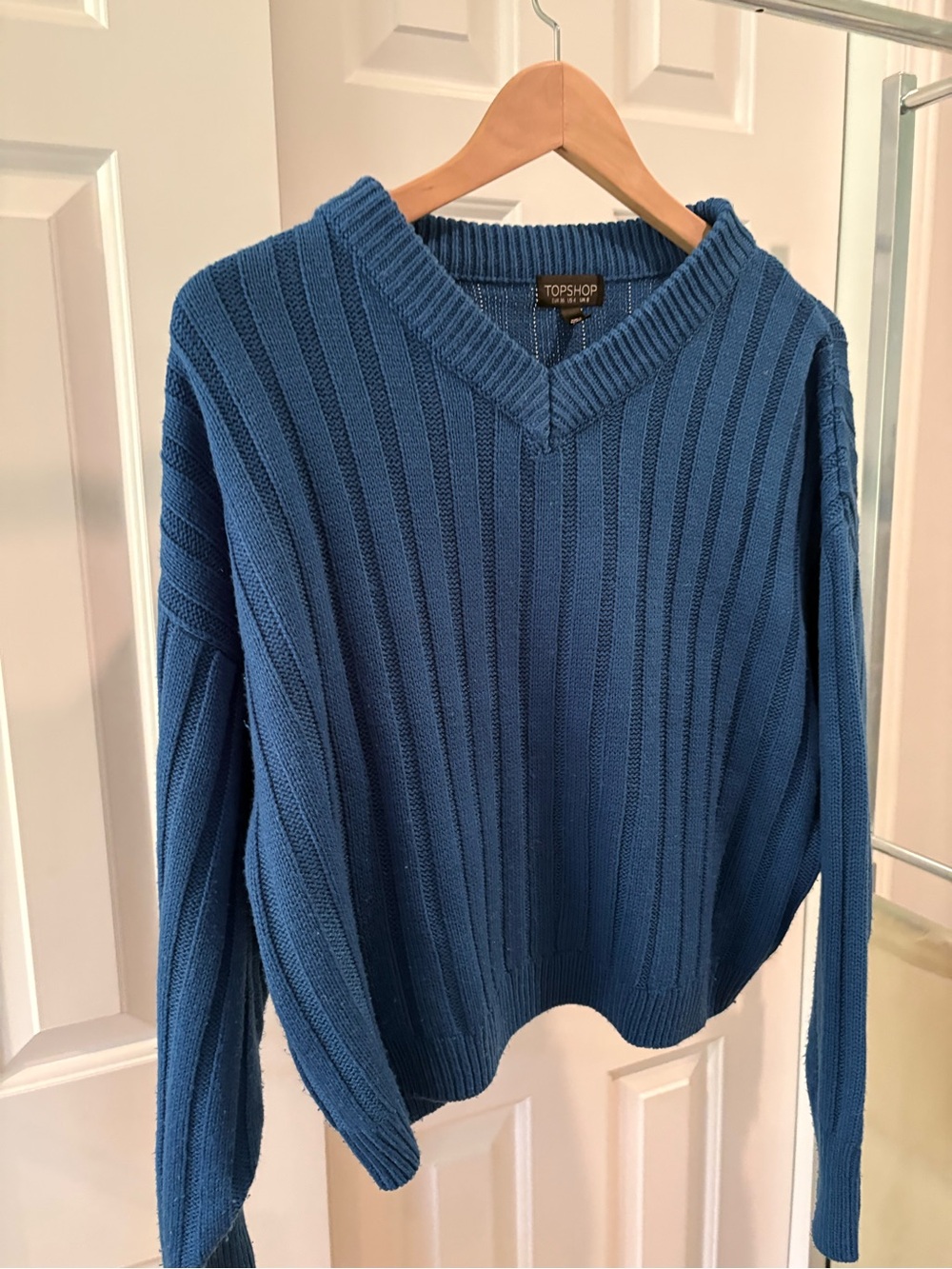 Topshop Blue V-Neck Ribbed Sweater